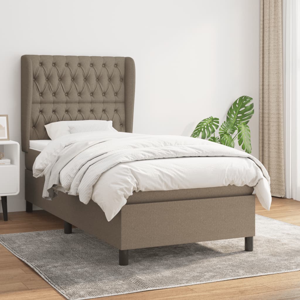 vidaXL Cama box spring con colchón tela gris taupe 90x190 cm