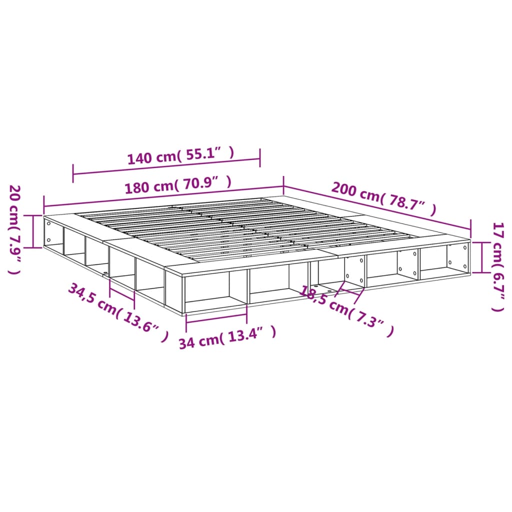 vidaXL Estructura de cama madera de ingeniería gris Sonoma 180x200 cm