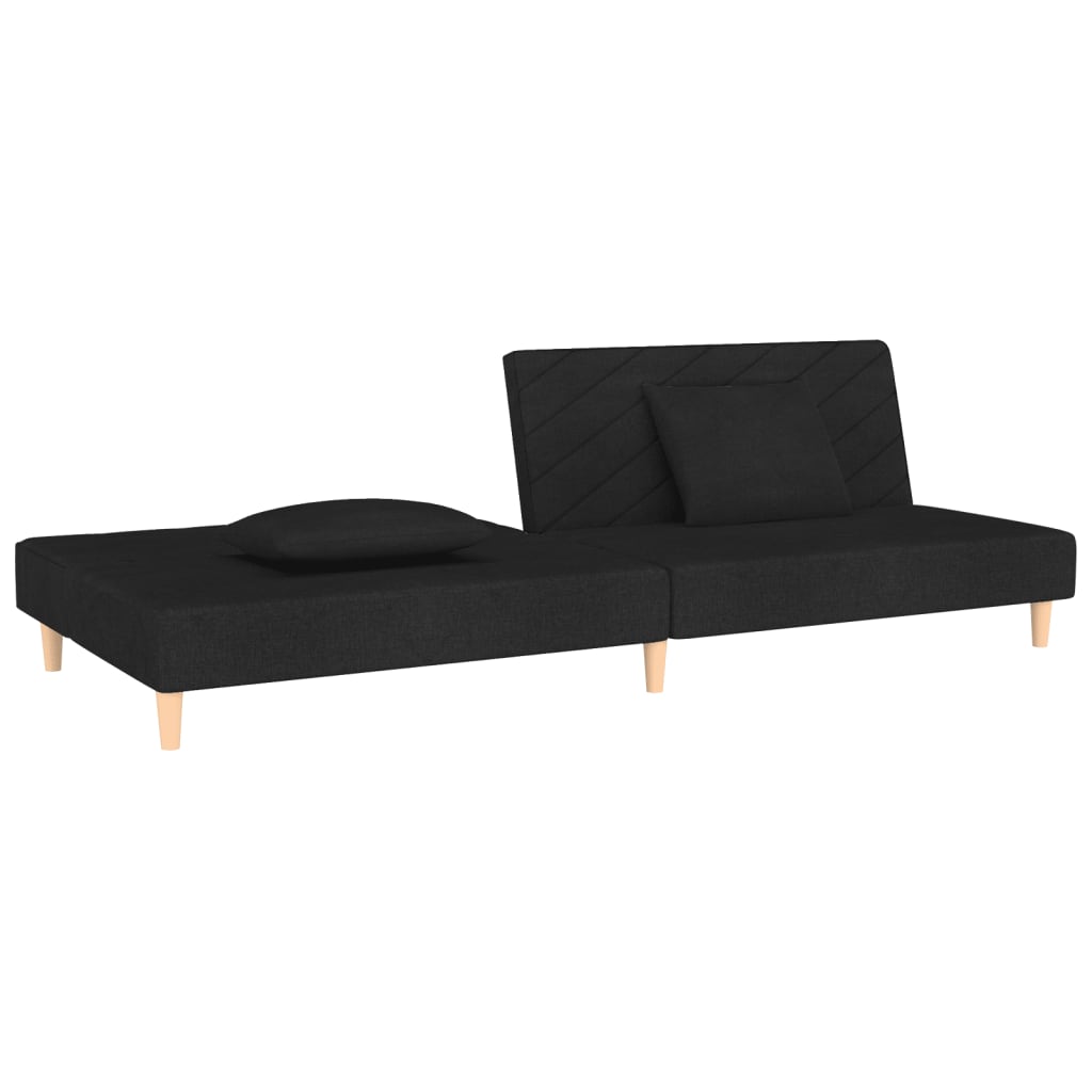 vidaXL Sofá cama de 2 plazas con dos almohadas tela negro