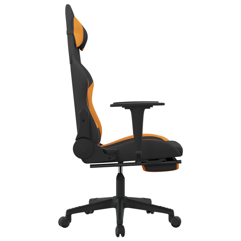 vidaXL Silla gaming de masaje con reposapiés tela negro y naranja