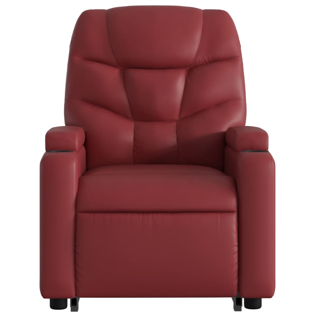 vidaXL Sillón reclinable elevable cuero artificial rojo tinto