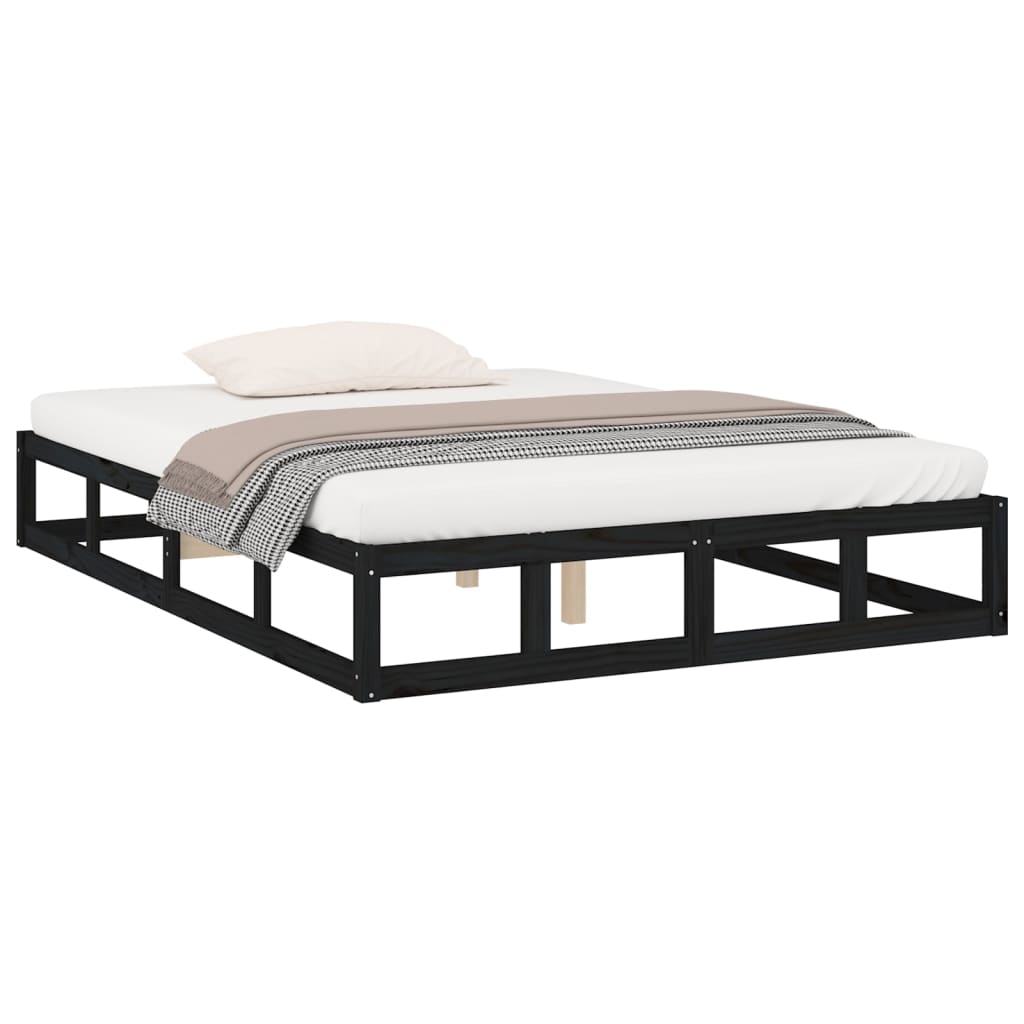 vidaXL Estructura de cama doble de madera maciza negro 135x190 cm