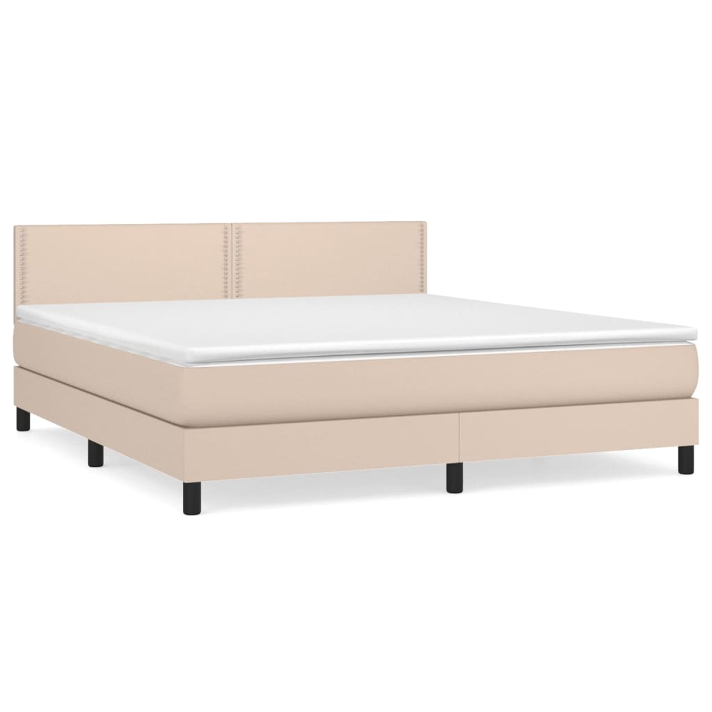 vidaXL Cama box spring con colchón cuero sintético capuchino 160x200cm