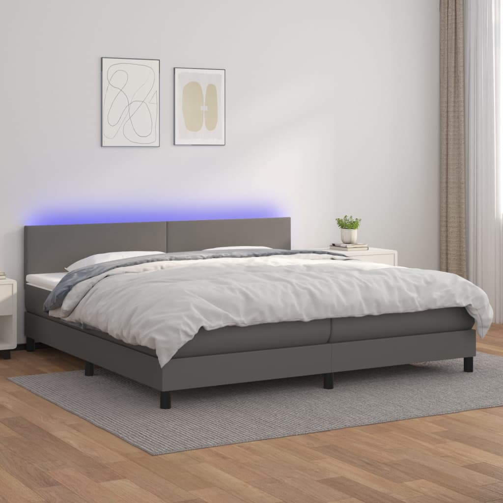 vidaXL Cama box spring colchón y LED cuero sintético gris 200x200 cm