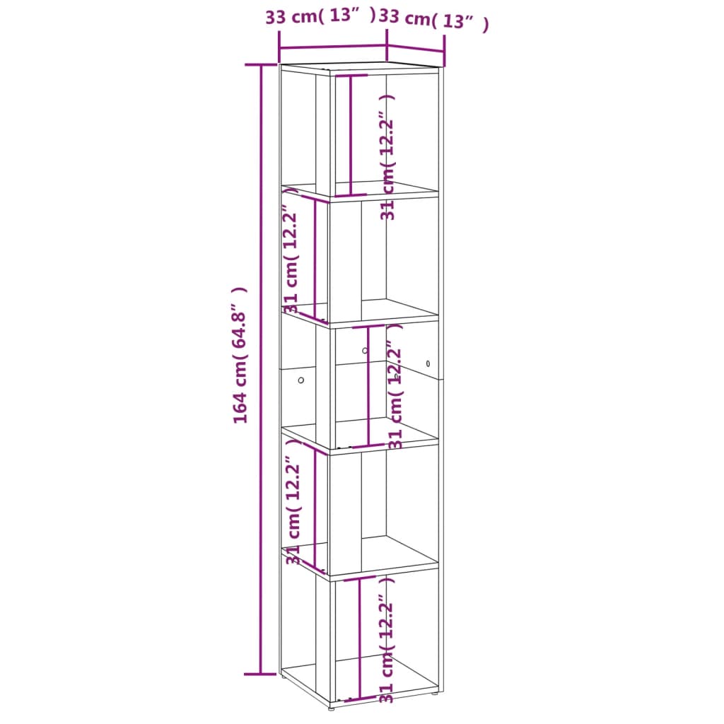 vidaXL Mueble esquina madera contrachapada blanco brillo 33x33x164,5cm