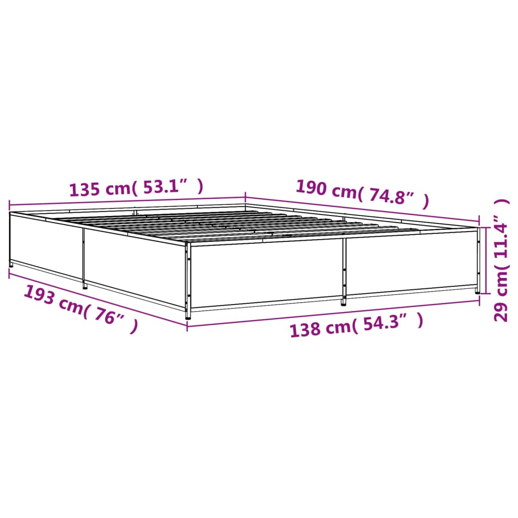 vidaXL Estructura cama madera ingeniería metal marrón roble 135x190 cm