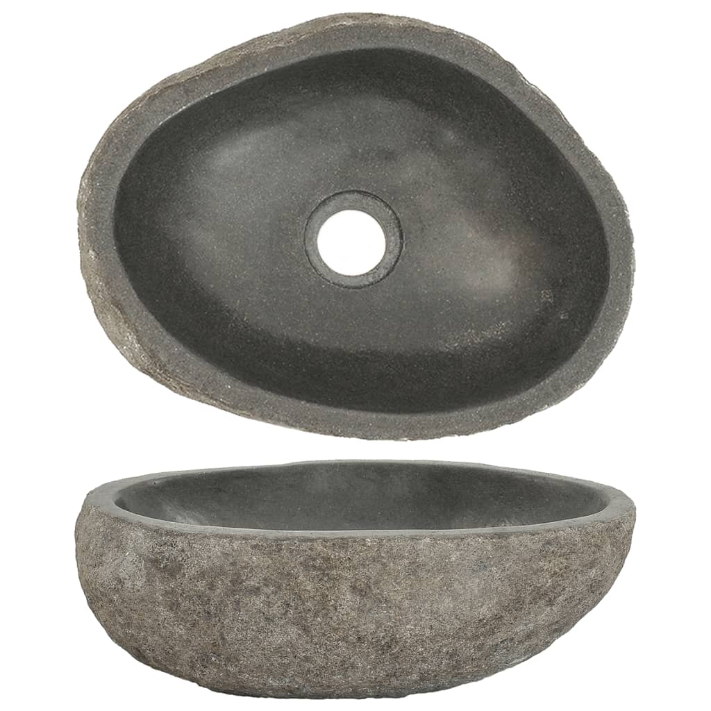vidaXL Lavabo ovalado piedra de río (29-38)x(24-31) cm