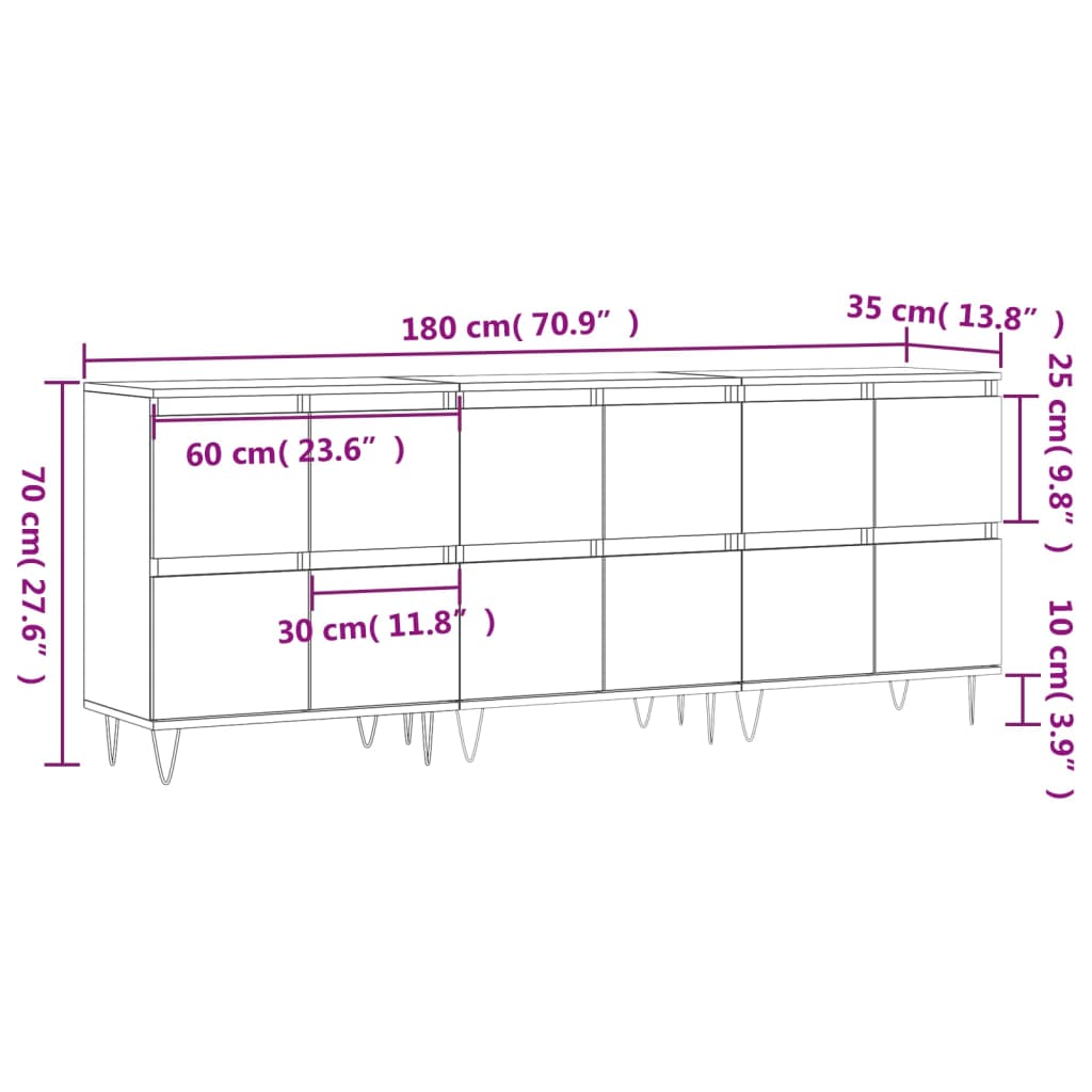 vidaXL Aparadores 3 uds madera contrachapada roble ahumado