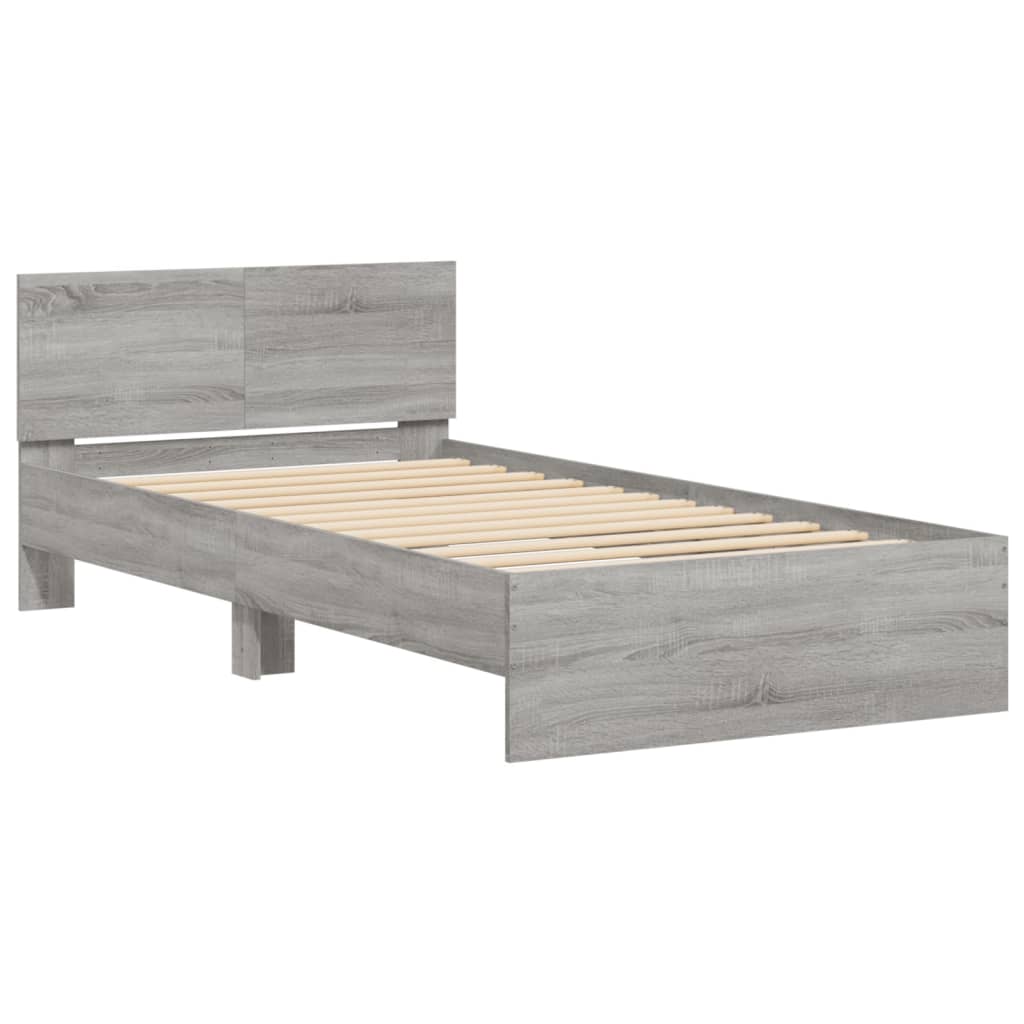 vidaXL Estructura de cama cabecero luces LED gris Sonoma 100x200 cm