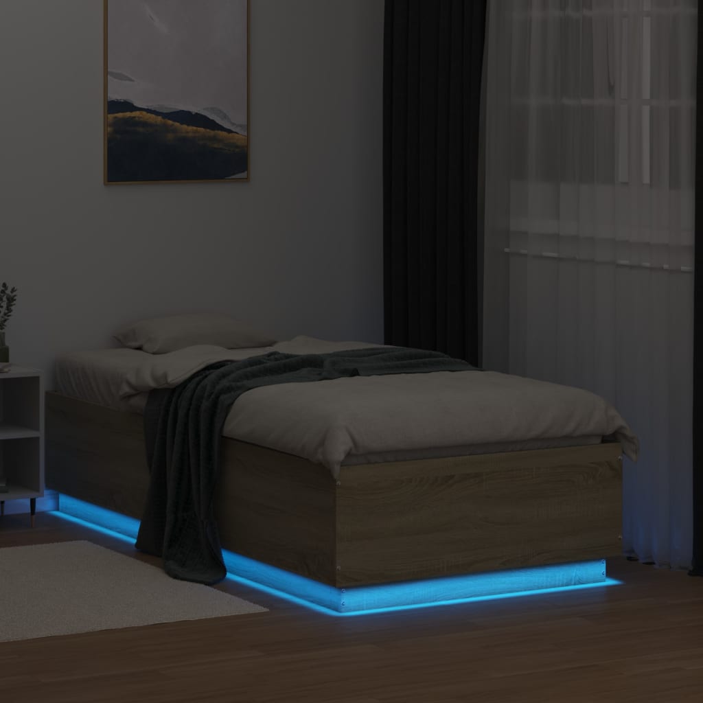 vidaXL Estructura cama con luces LED madera roble Sonoma 90x190 cm