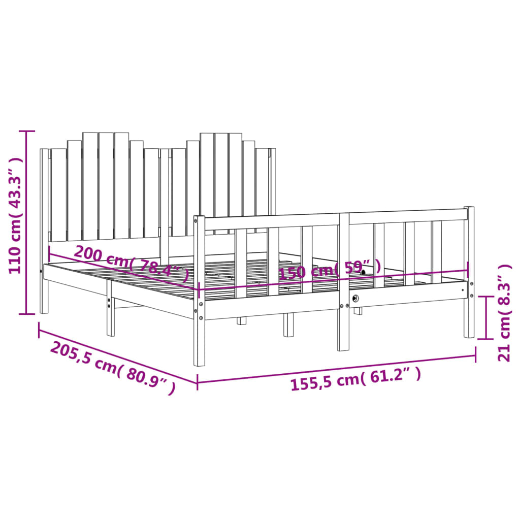 vidaXL Estructura cama de matrimonio con cabecero madera maciza negro