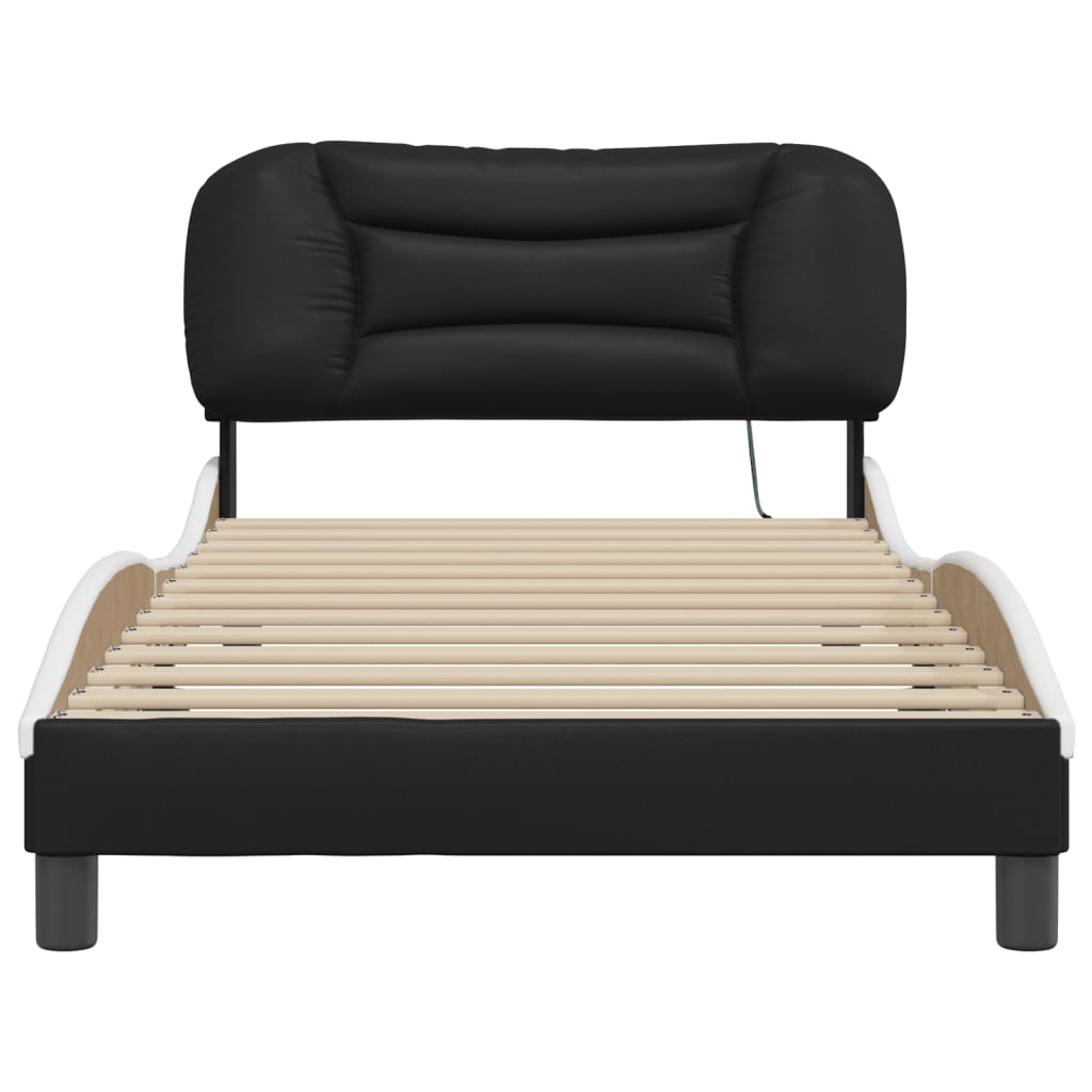 vidaXL Estructura cama con LED cuero sintético negro blanco 100x200 cm