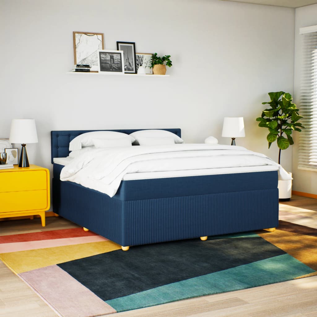 vidaXL Cama box spring con colchón tela azul 180x200 cm