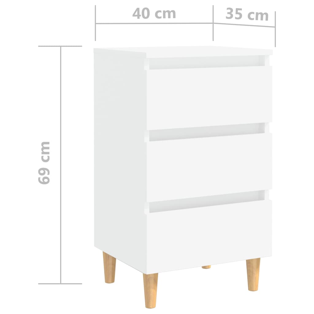 vidaXL Mesita de noche con patas de madera maciza blanca 40x35x69 cm