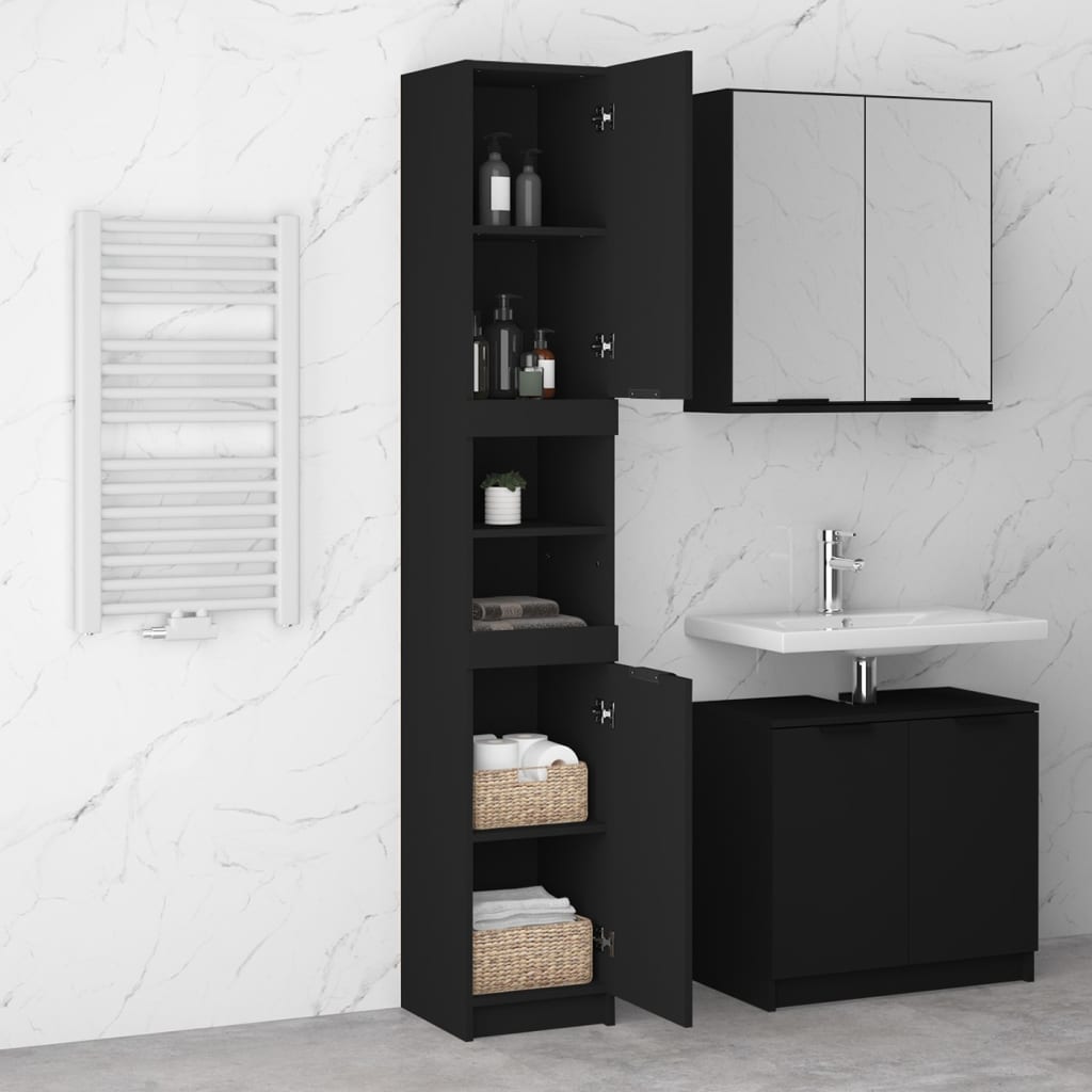 vidaXL Armario de baño de madera contrachapada negro 32x34x188,5 cm