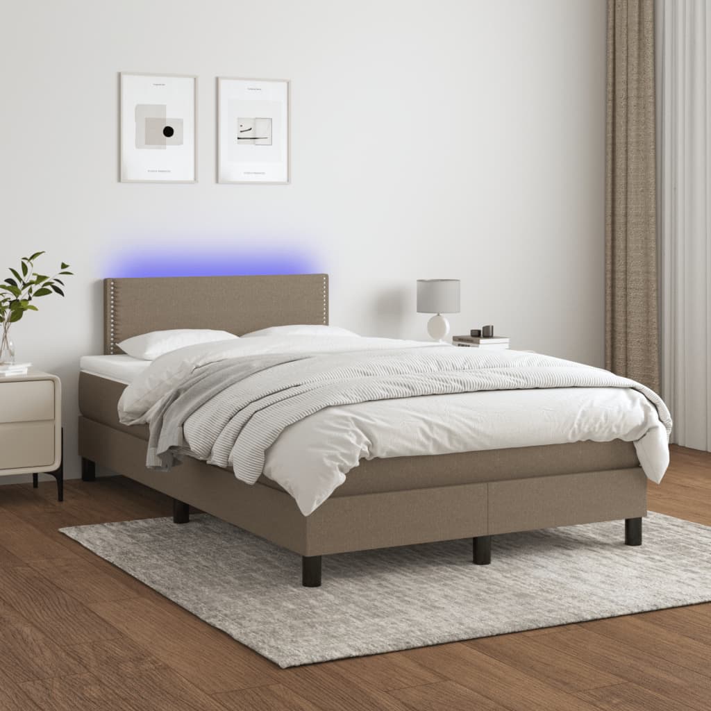 vidaXL Cama box spring con colchón y LED tela gris taupe 120x190 cm