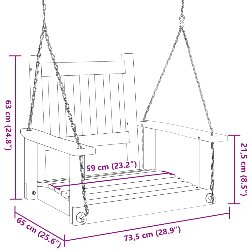 vidaXL Silla columpio jardín con cadenas de metal madera abeto negro