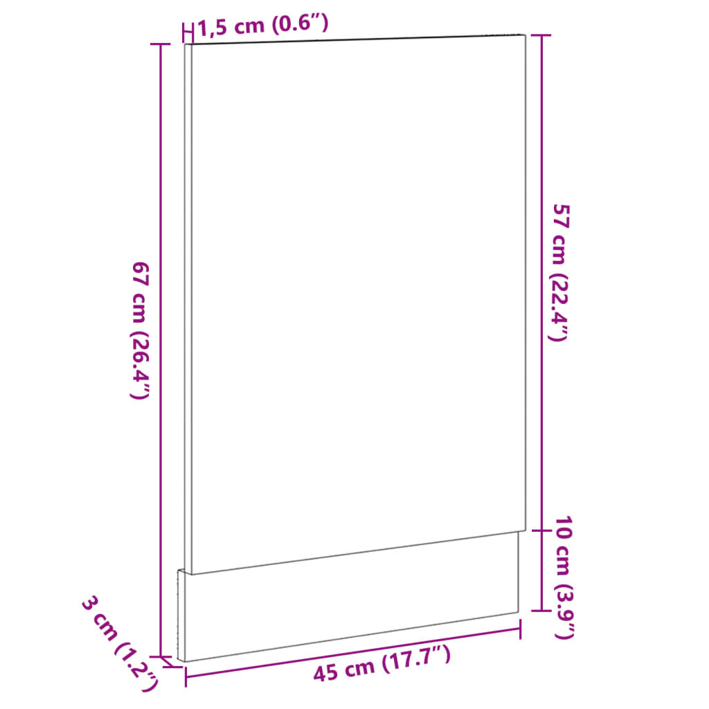 vidaXL Panel para lavavajillas contrachapada color roble 45x3x67 cm