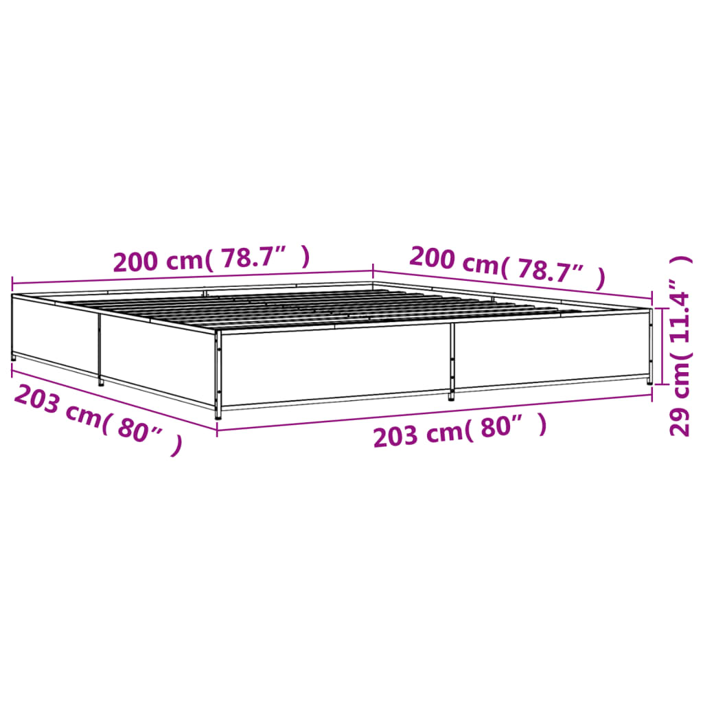 vidaXL Estructura cama madera ingeniería metal roble ahumado 200x200cm