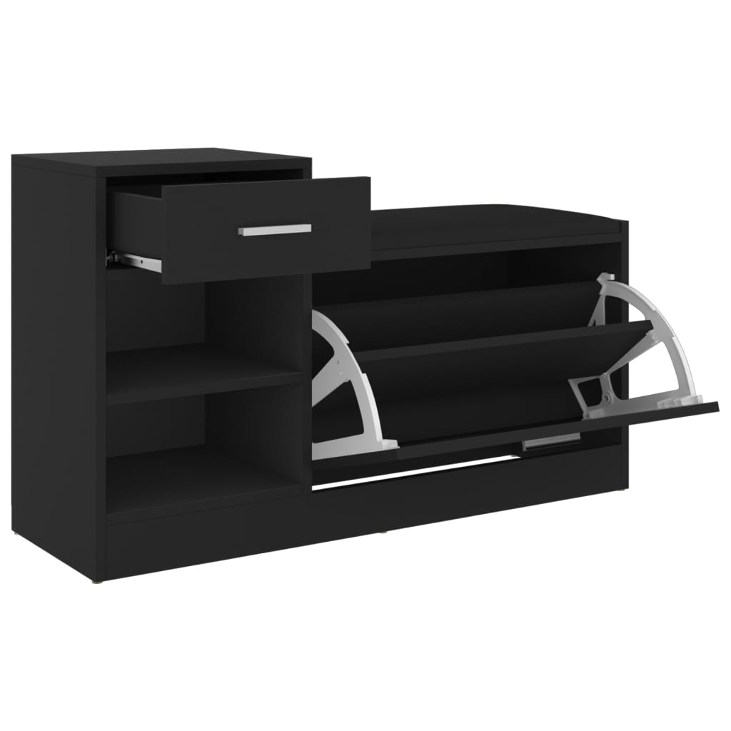 vidaXL Banco zapatero de madera de ingeniería negro 94,5x31x57 cm