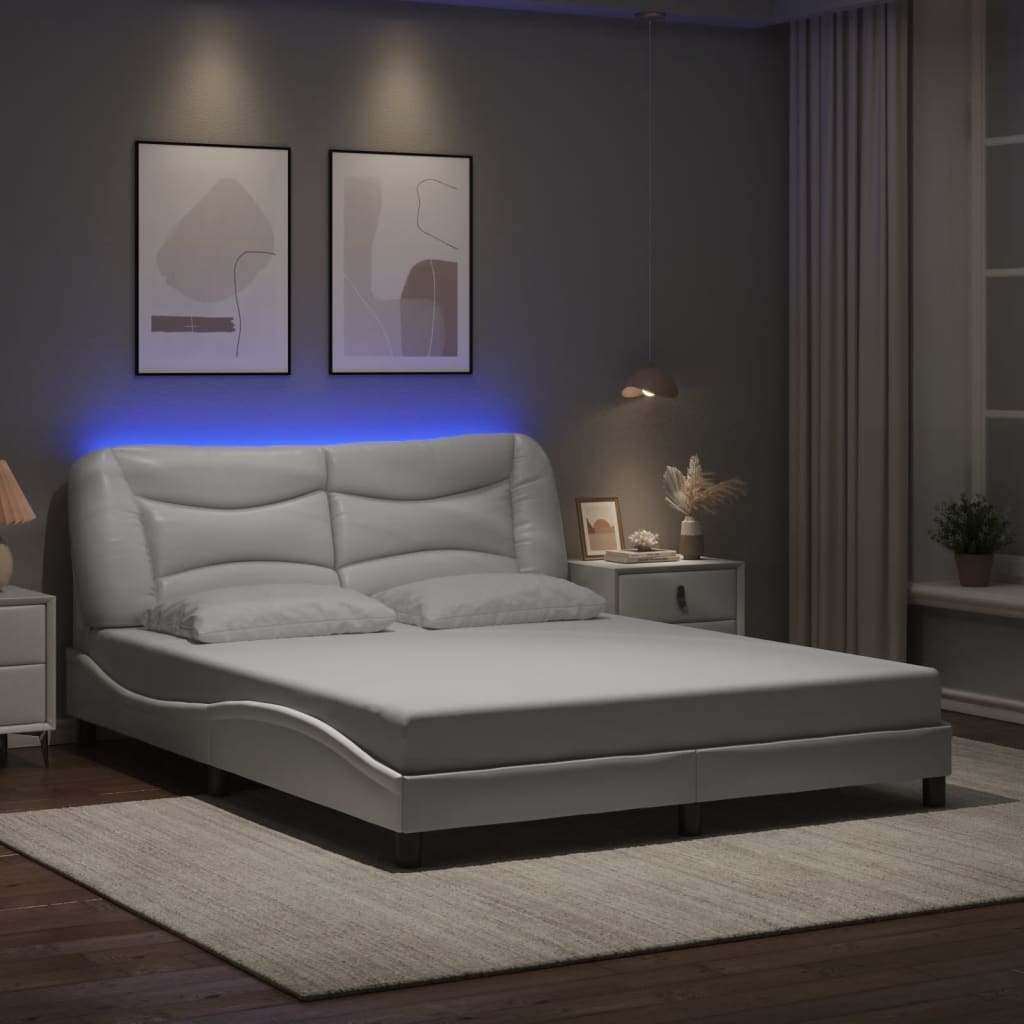 vidaXL Estructura de cama con luces LED cuero PE blanco 160x200 cm