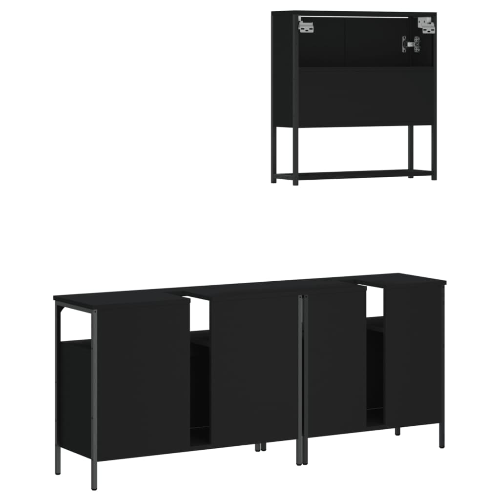 vidaXL Juego de muebles de baño 3 pzas madera contrachapada negro