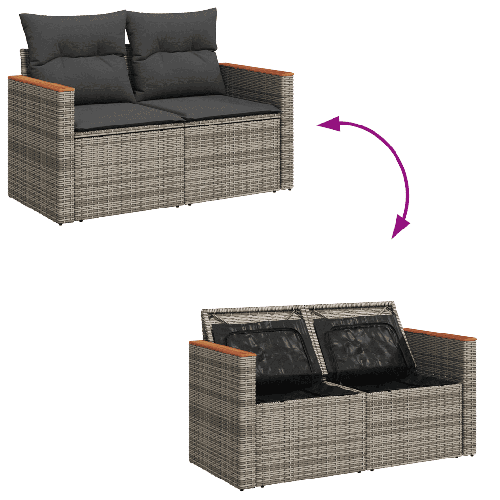 vidaXL Set de muebles de jardín 9 pzas y cojines ratán sintético gris