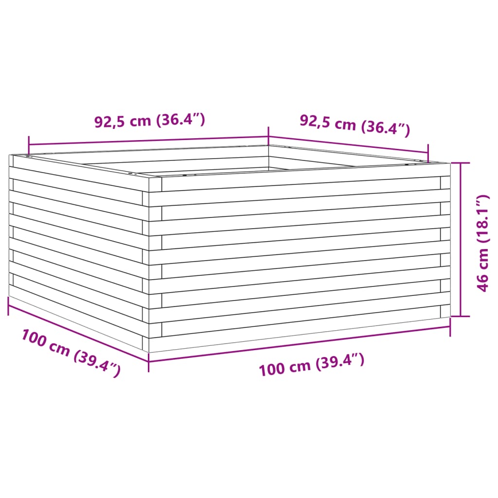 vidaXL Jardinera de madera maciza de pino 100x100x46 cm