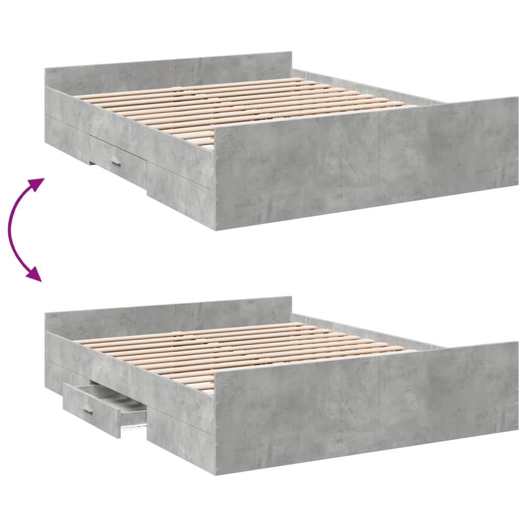 vidaXL Cama con cajones madera ingeniería gris hormigón 140x200 cm