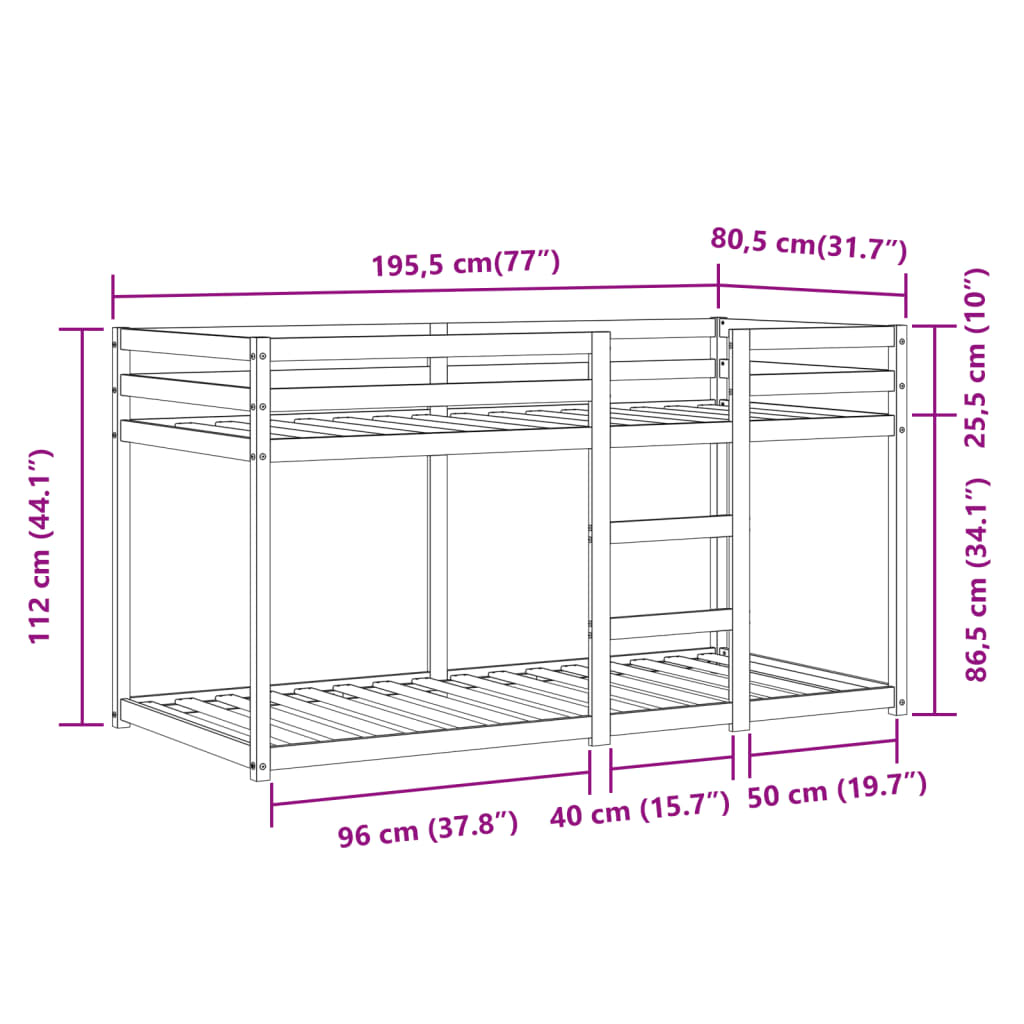 vidaXL Litera con cortinas madera maciza pino blanco y negro 75x190 cm