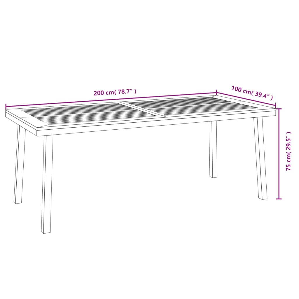 vidaXL Mesa de jardín madera maciza de acacia 200x100x75 cm