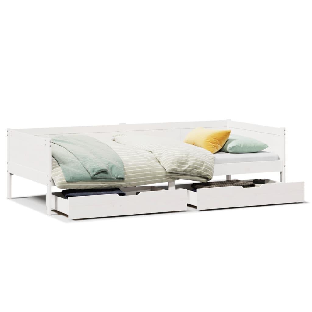 vidaXL Sofá cama con cajones madera maciza de pino blanca 90x190 cm