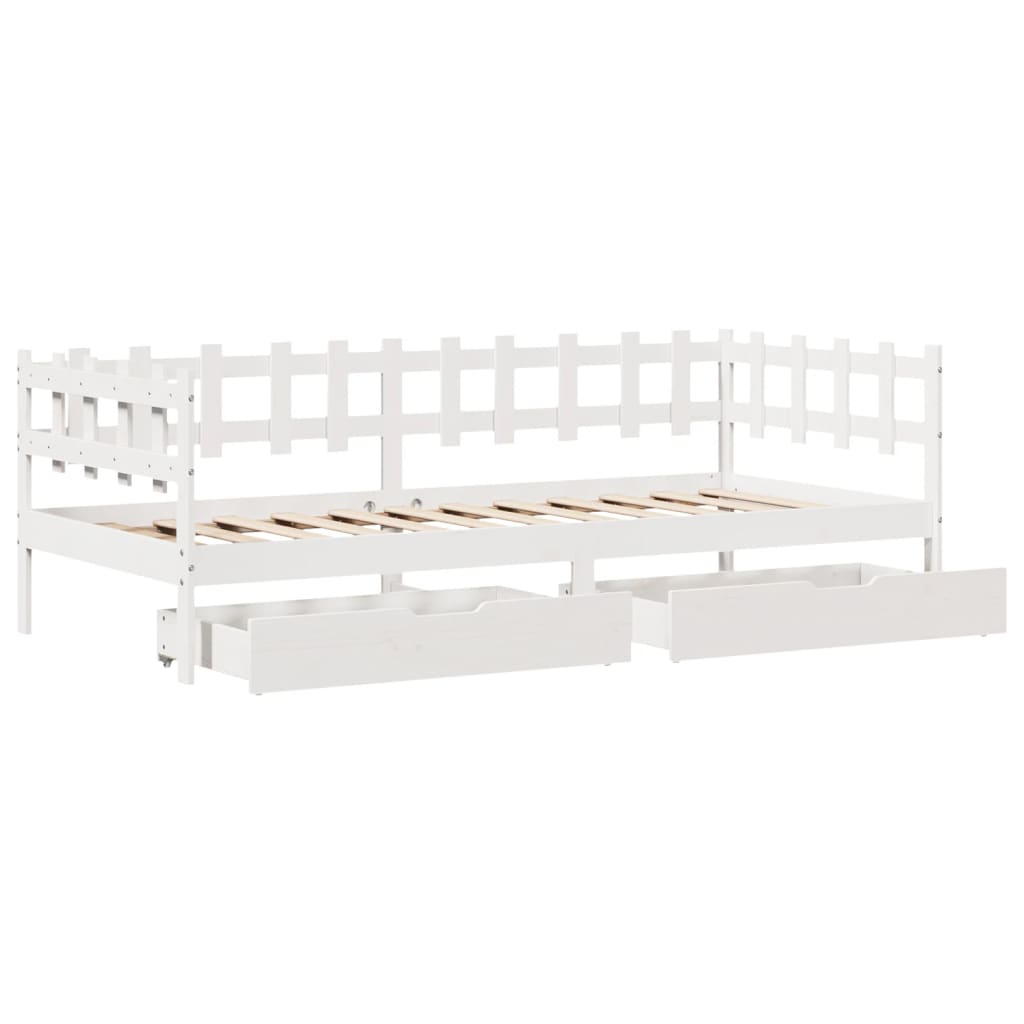 vidaXL Sofá cama con cajones madera maciza de pino blanco 90x200 cm