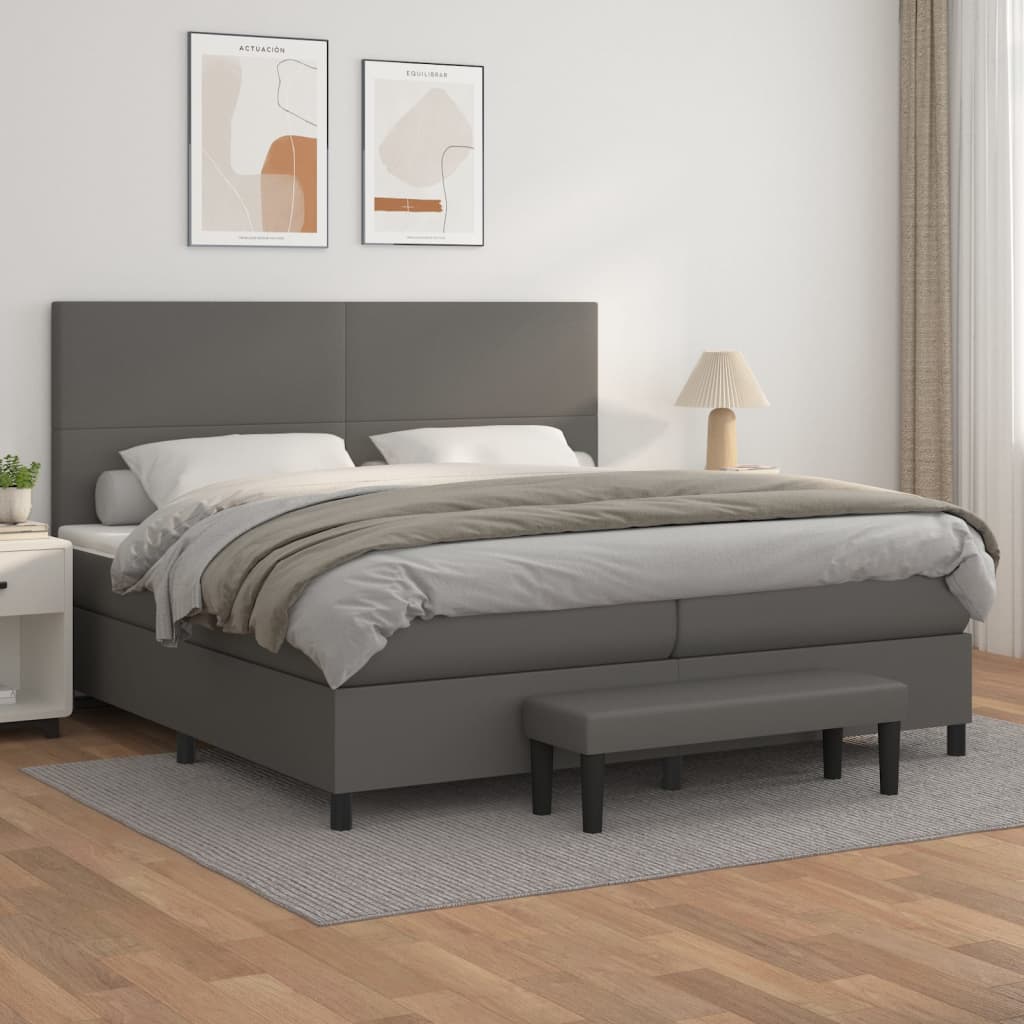 vidaXL Cama box spring con colchón cuero sintético gris 200x200 cm