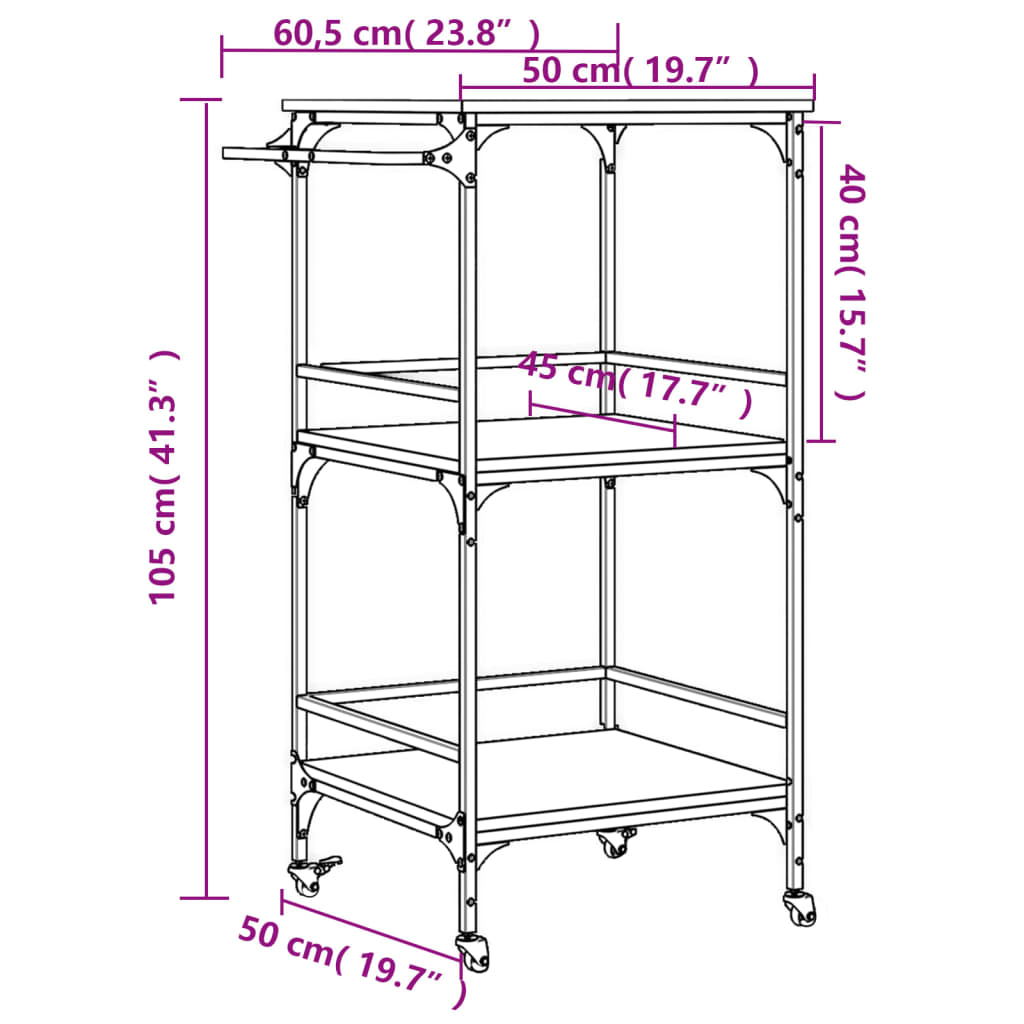 vidaXL Carrito de cocina madera ingeniería gris Sonoma 60,5x50x105 cm