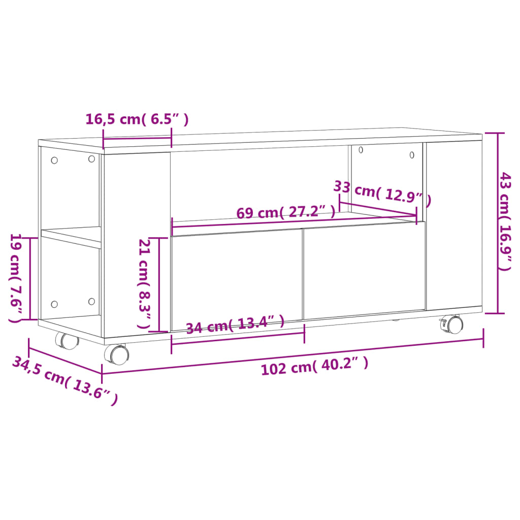 vidaXL Mueble para TV madera de ingeniería roble marrón 102x34,5x43 cm