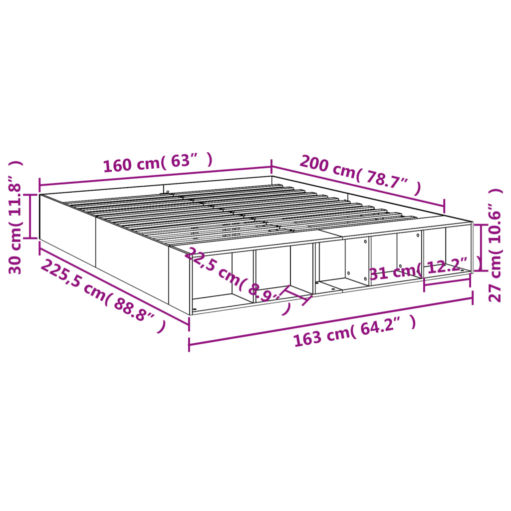 vidaXL Estructura de cama madera de ingeniería roble ahumado 160x200cm