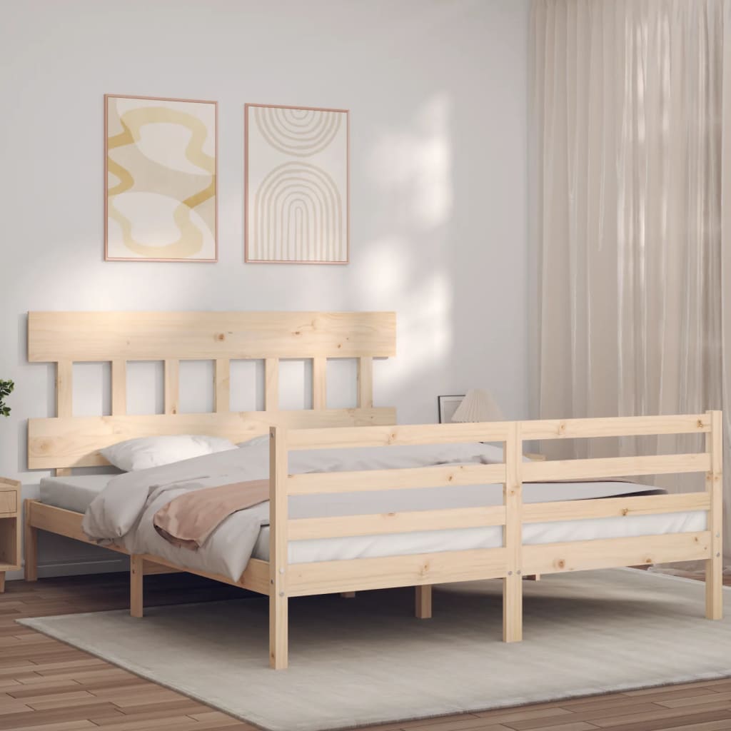 vidaXL Estructura de cama de matrimonio con cabecero madera maciza