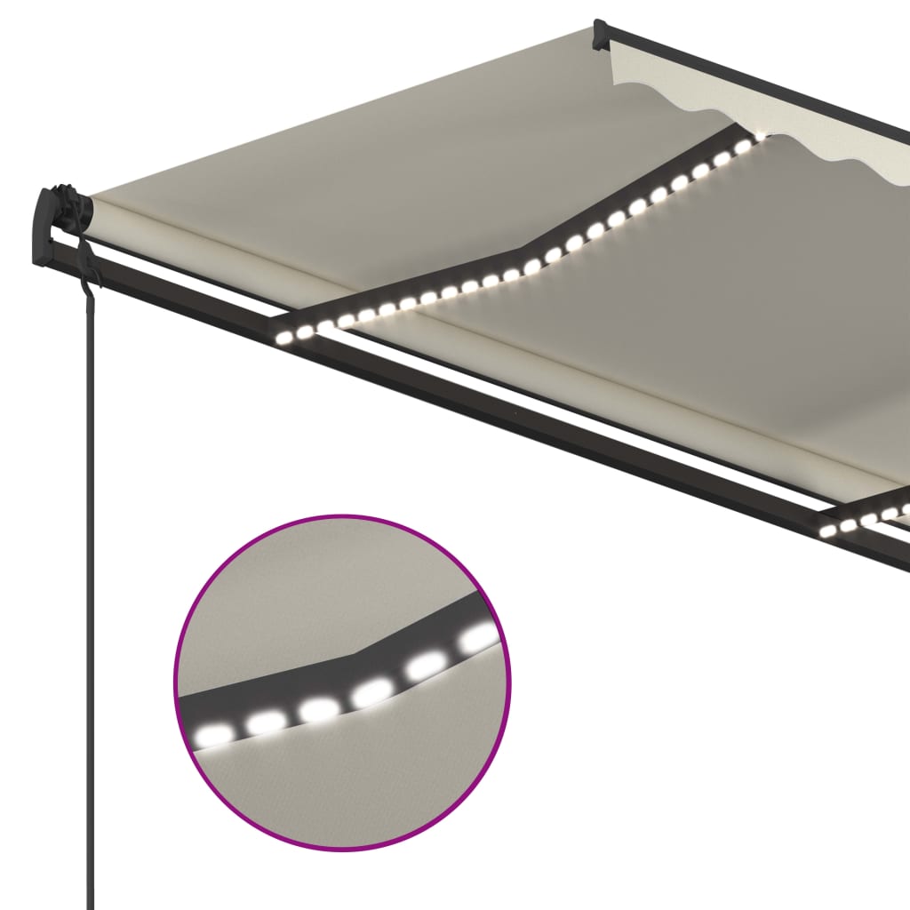 vidaXL Toldo manual retráctil con luz LED crema 5x3,5 m