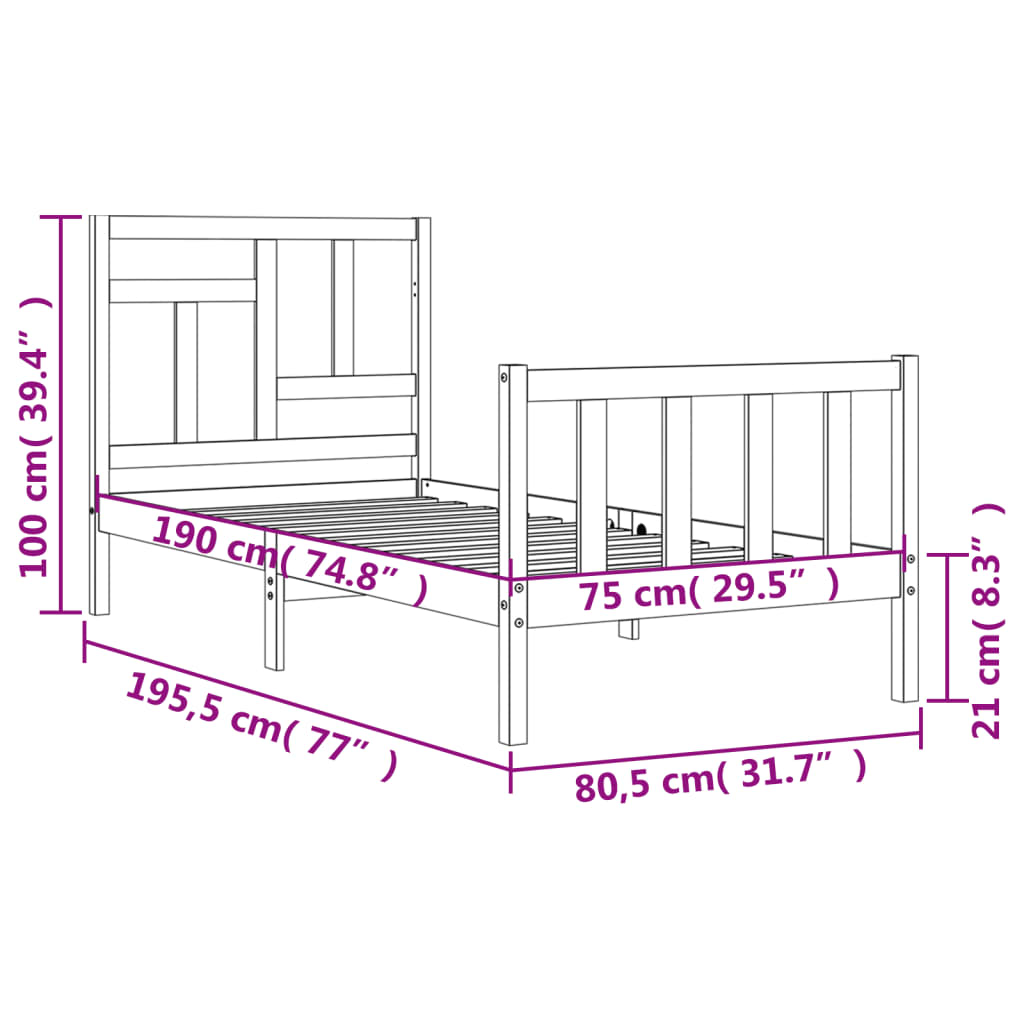 vidaXL Estructura de cama individual con cabecero madera maciza