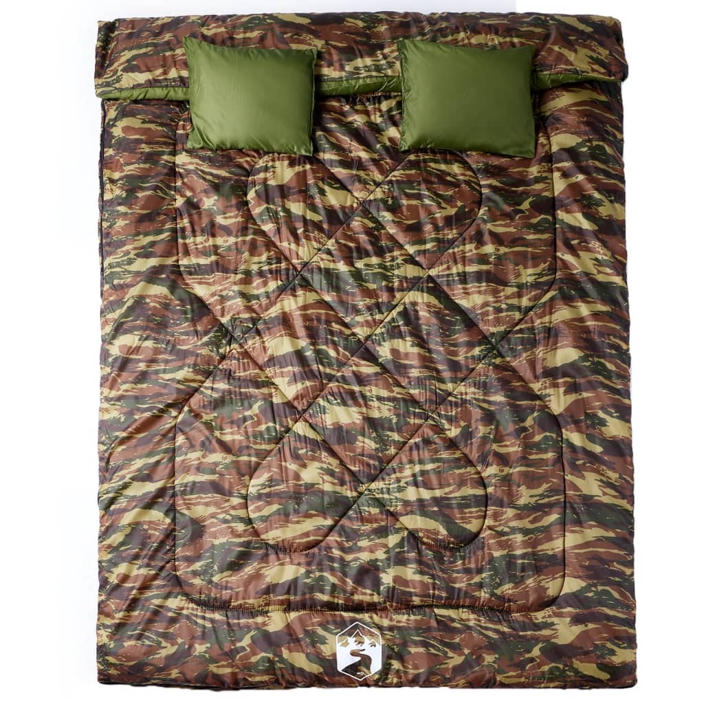 vidaXL Saco de dormir doble y almohadas camping adultos 3-4 estaciones