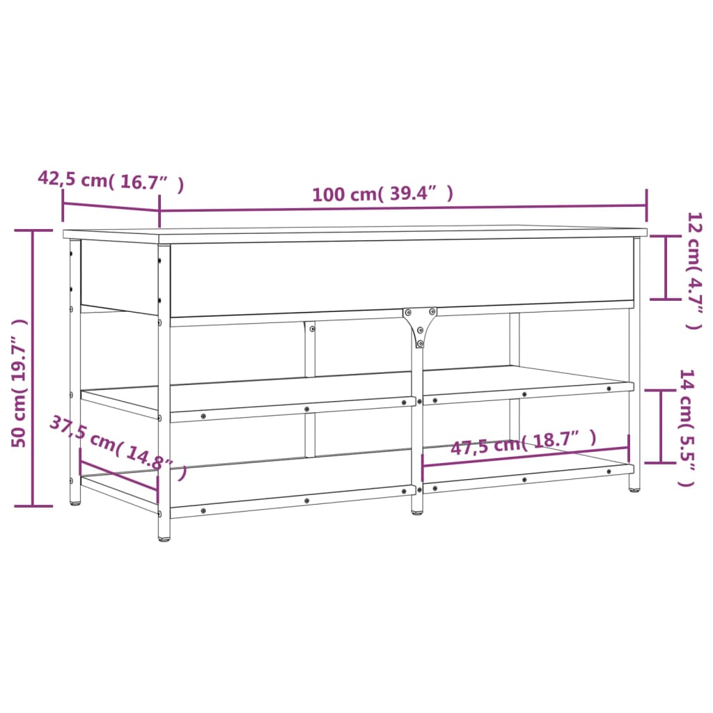 vidaXL Banco zapatero madera de ingeniería gris Sonoma 100x42,5x50 cm