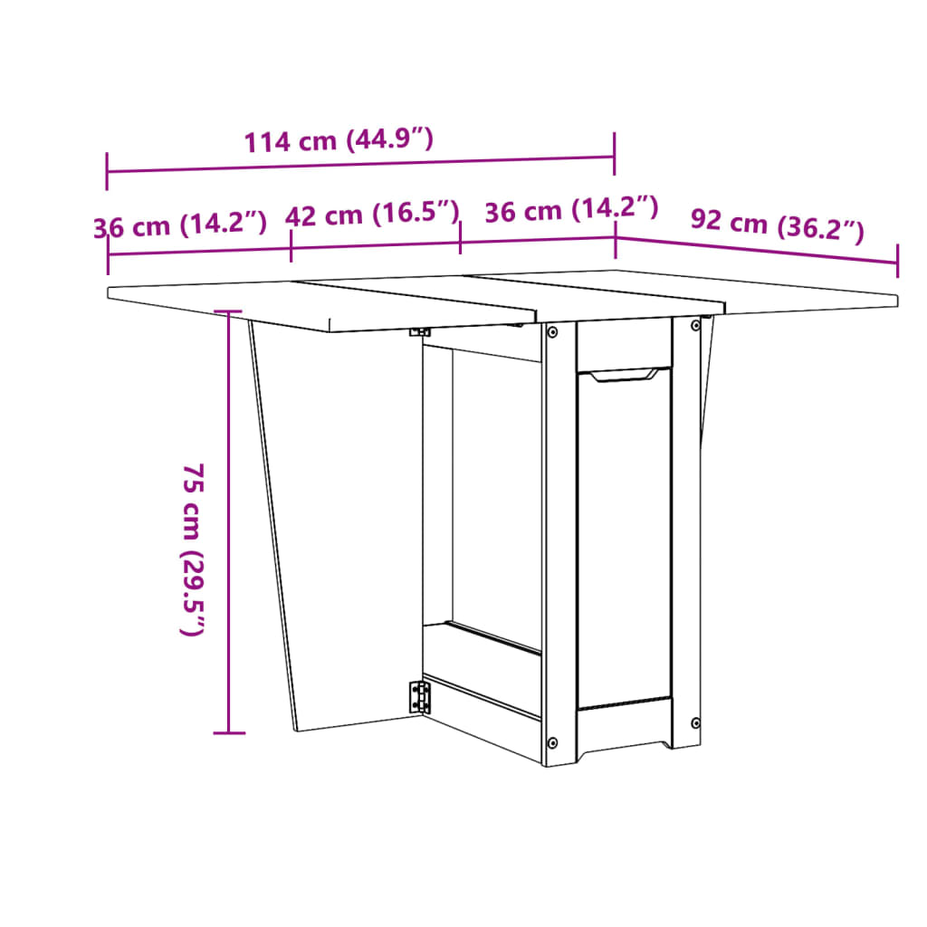 vidaXL Mesa de comedor plegable mariposa Corona madera pino marrón