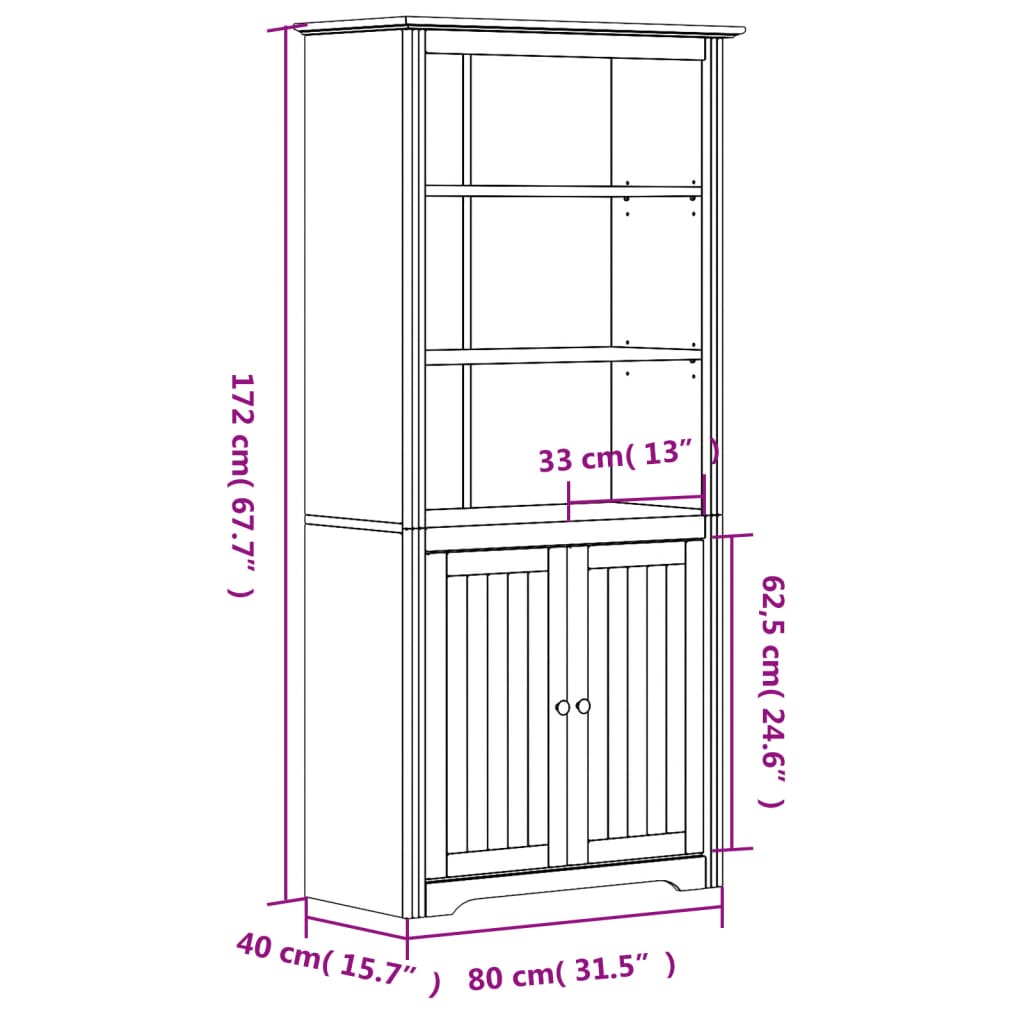 vidaXL Librería BODO madera maciza de pino gris 82x40x173 cm