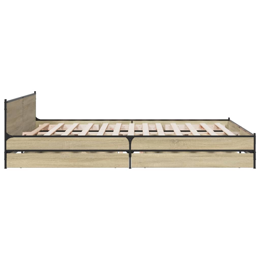 vidaXL Cama con cajones madera ingeniería roble Sonoma 200x200 cm