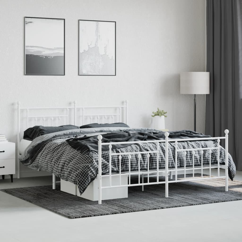 vidaXL Estructura cama metal con cabecero y estribo blanco 160x200 cm