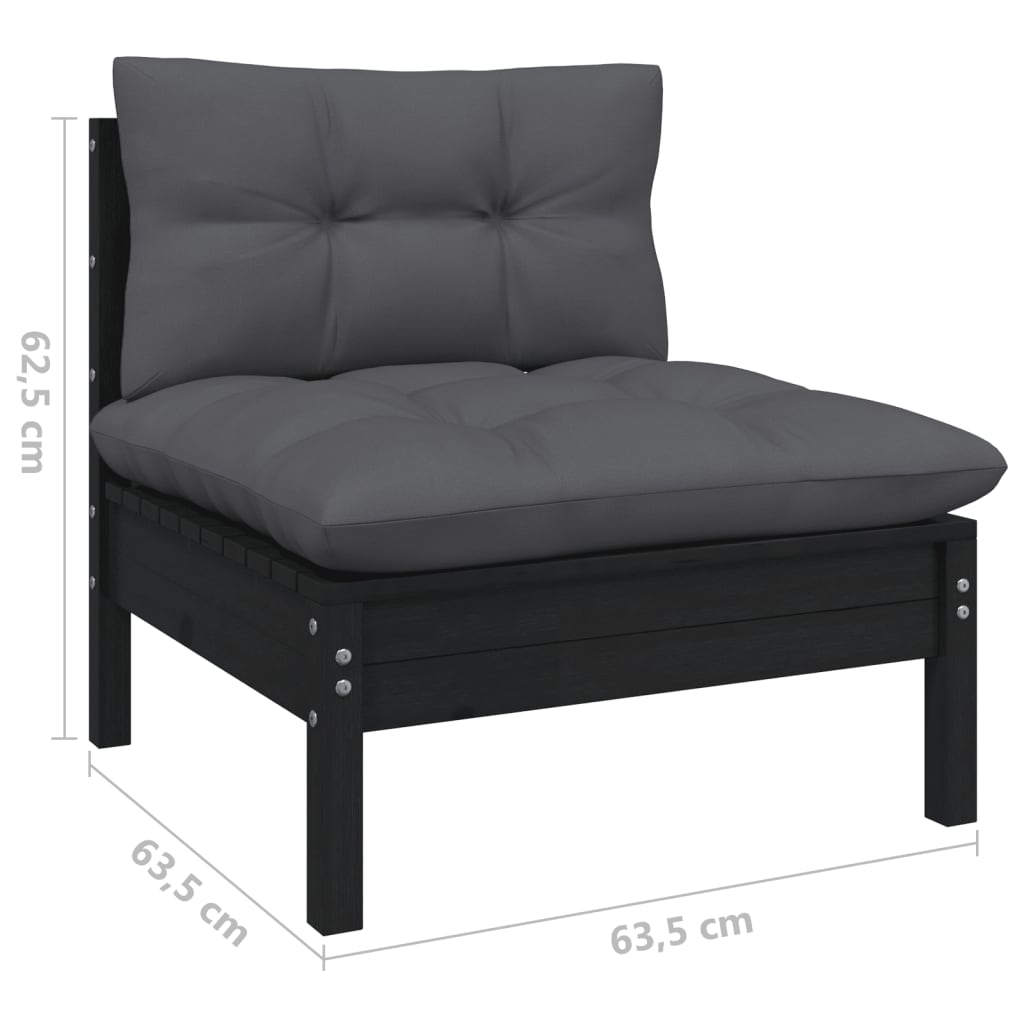 vidaXL Muebles de jardín 9 pzas y cojines negro madera maciza de pino