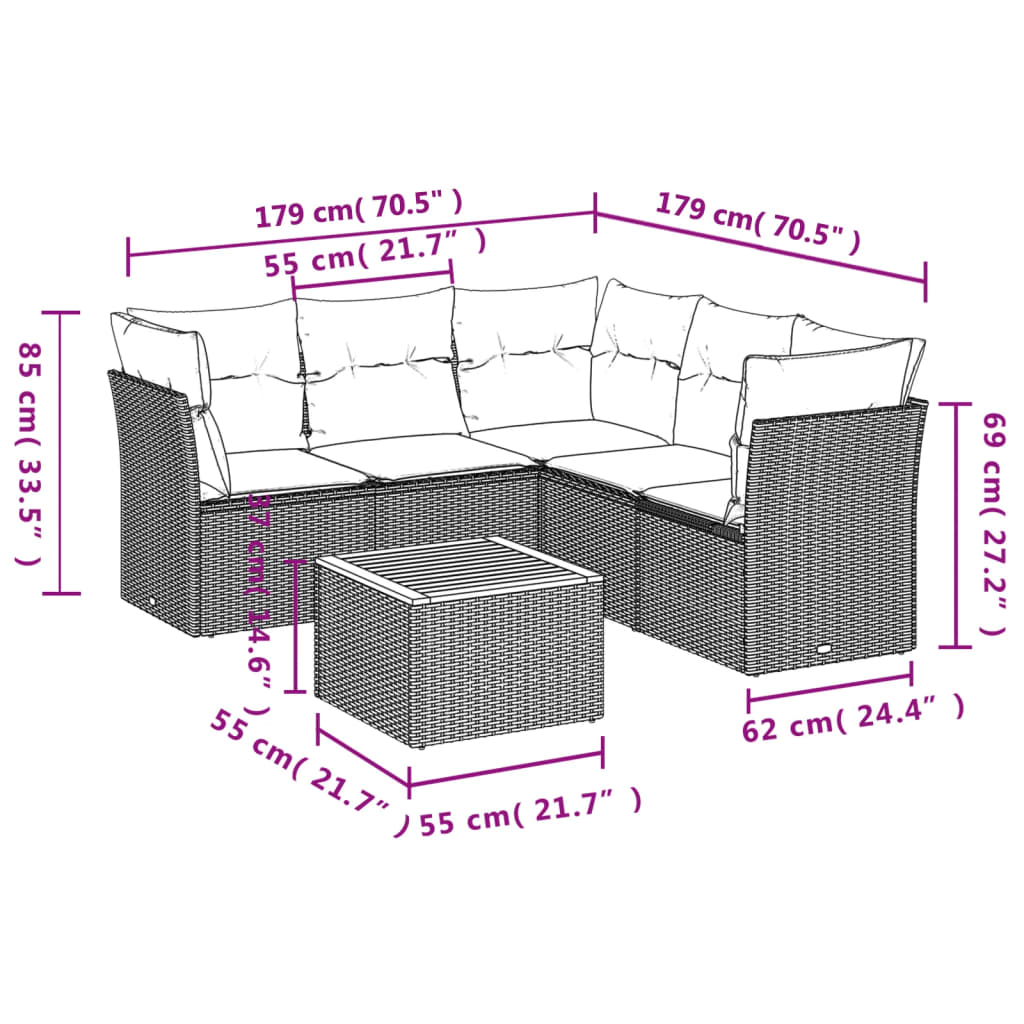 vidaXL Juego de sofás jardín con cojines beige mezcla 6 pzas ratán PE