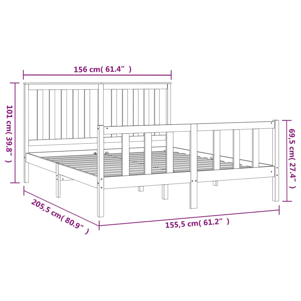 vidaXL Estructura de cama con cabecero madera de pino gris 150x200cm