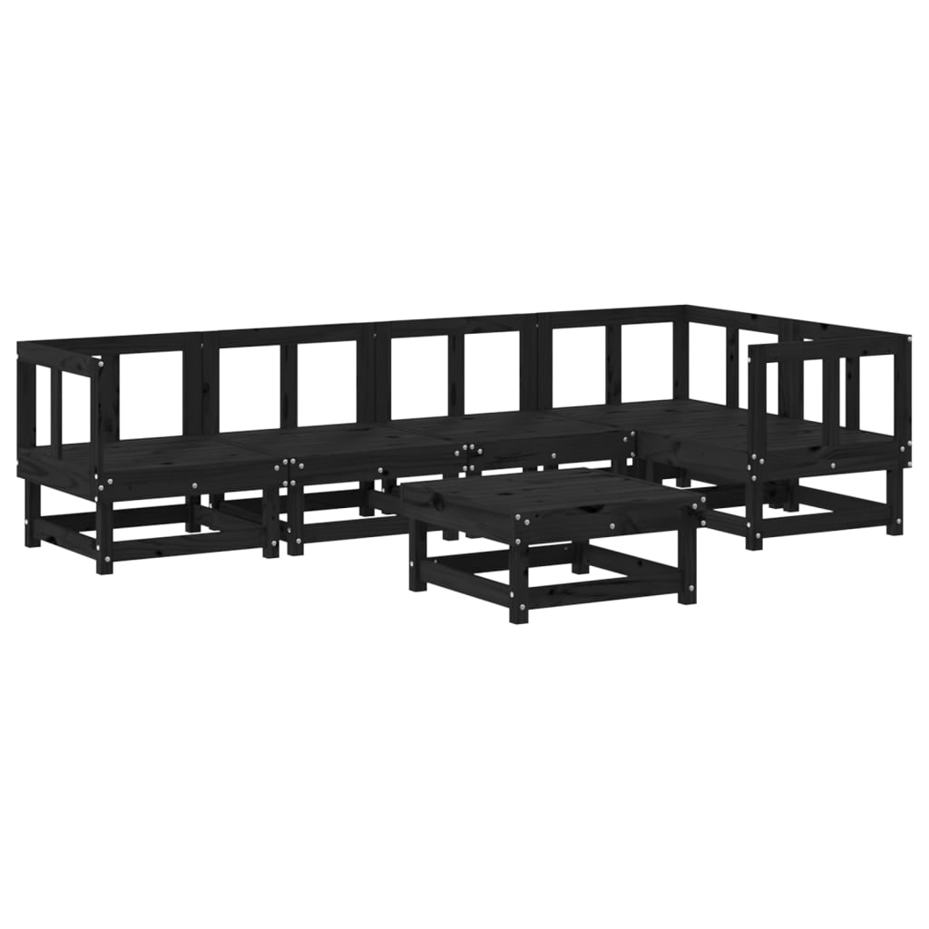 vidaXL Juego de muebles de jardín 6 pzas y cojines madera maciza negro